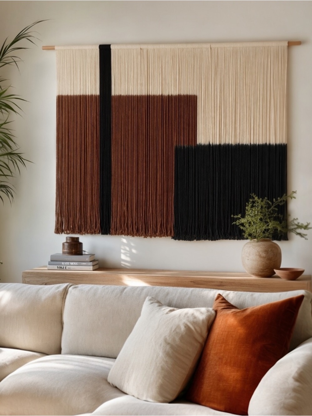 NEW Anthro XL Boho Tapestry Macrame Woven Dyed Color Block Yarn Wall Hanging 60"